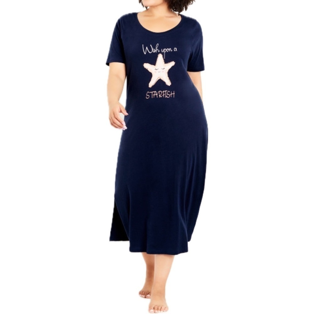 Avenue Navy Blue Maxi Nightdress with Starfish Design 1LM01.5